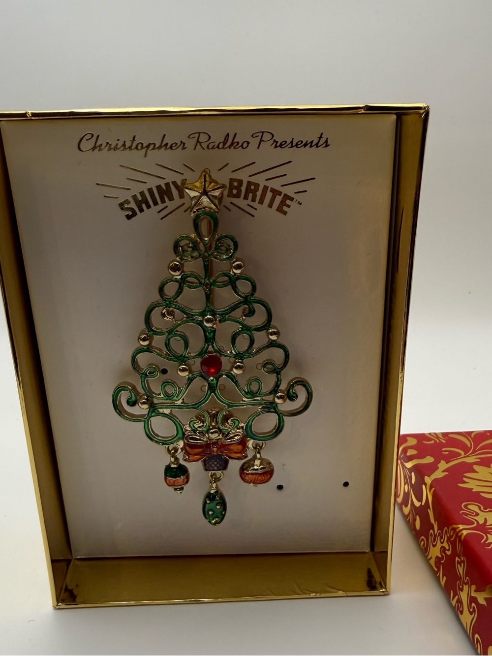 Christopher Radko Green and Gold Enamel Holiday Tree Wall Accent
